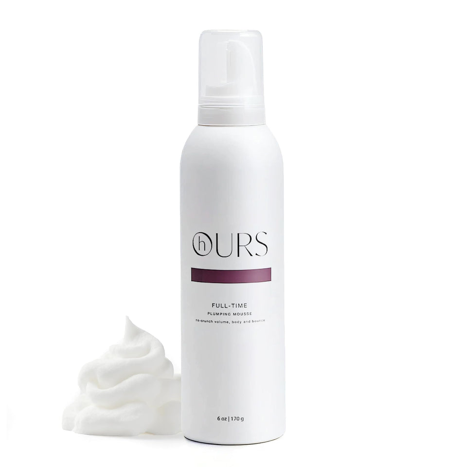 HOURS haircare Full-Time Plumping Mousse bottle pour delivers salon-worthy volume