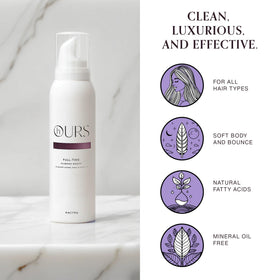 HOURS haircare Full-Time Plumping Mousse curl styling scene demonstrates long-lasting volume and bounce
