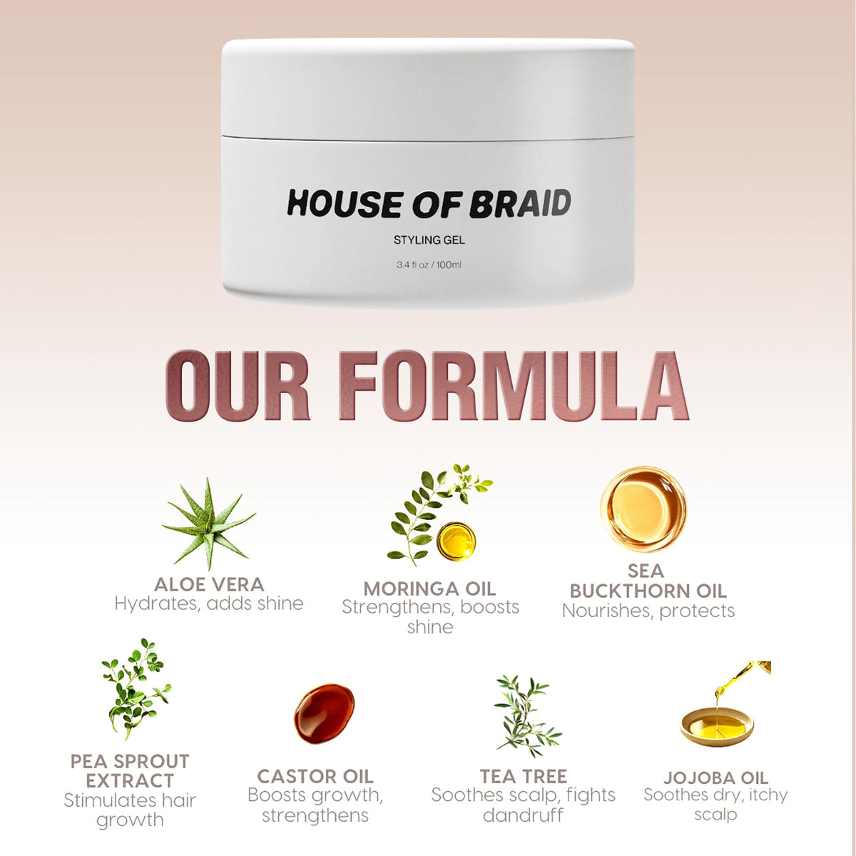House Of Braid gel texture close-up highlights smooth, non-sticky formula ideal for sleek looks.