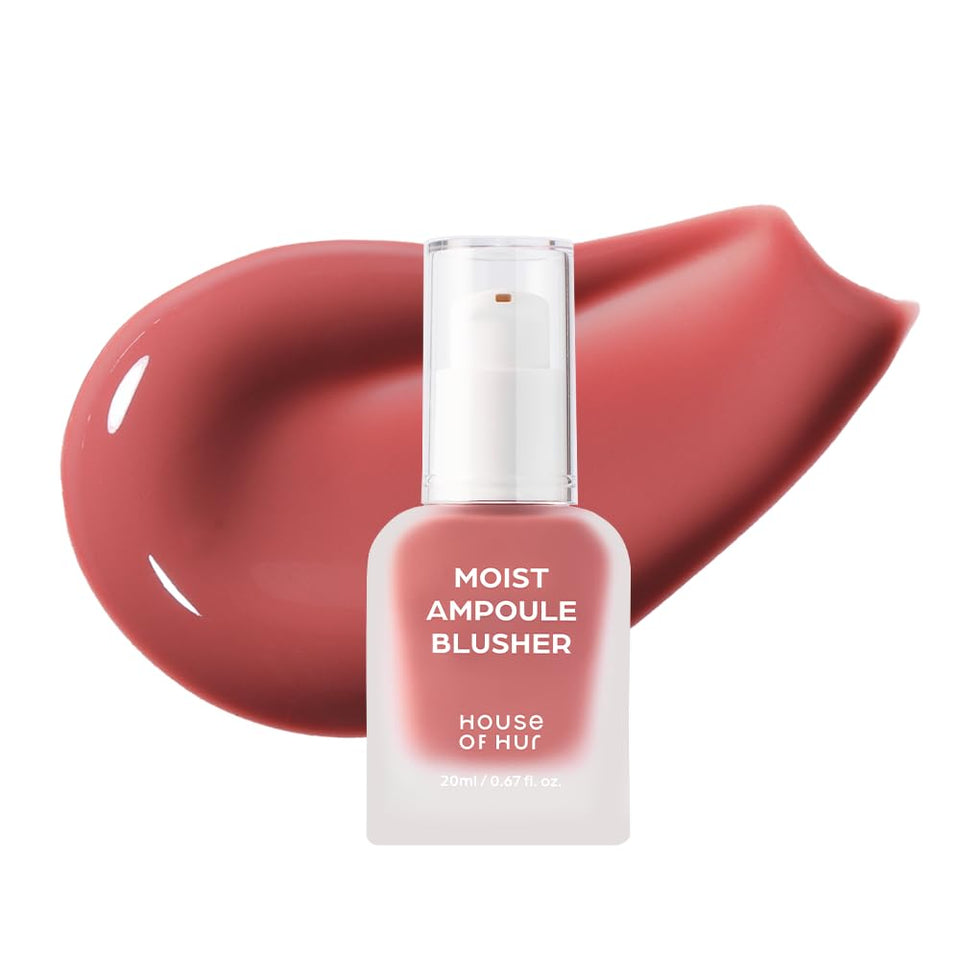 House of Hur Liquid Blusher bottle pour demonstrates quick blend for a fresh flush.