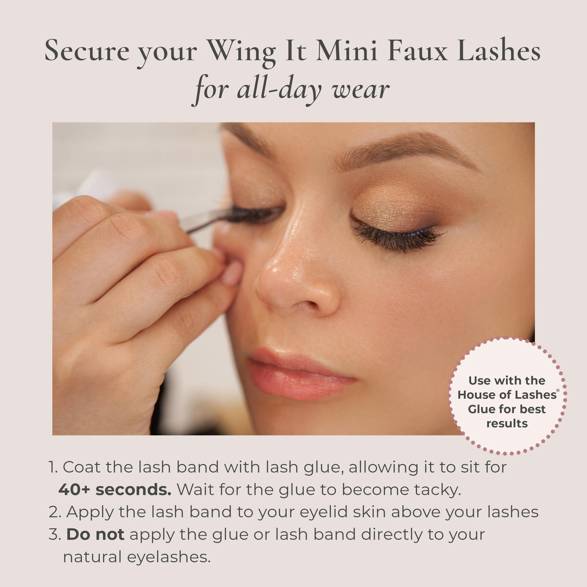 Wing It Mini lashes on eye demonstrating mini length for eyeglass wearers