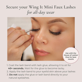 Wing It Mini lashes on eye demonstrating mini length for eyeglass wearers