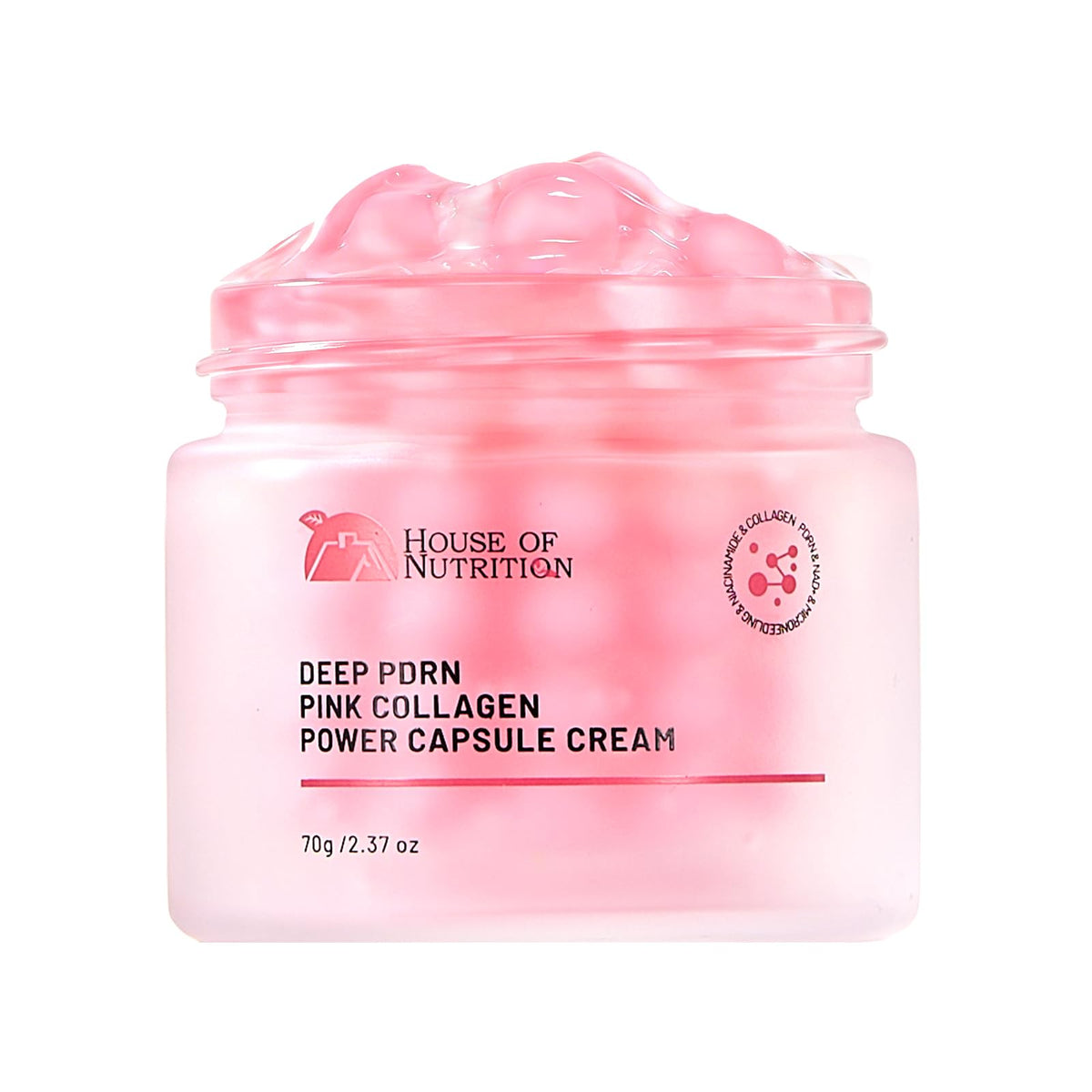 House of Nutrition PDRN Pink Capsule Cream packshot highlighting dual-phase texture for renewal support