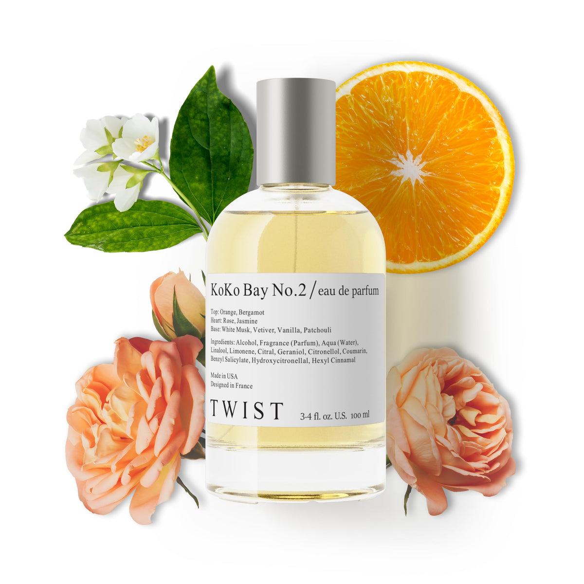 House of Twist Koko Bay No. 2 bottle front highlights amber floral scent for evening wear