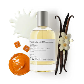 House of Twist Vanilla Latte No. 145 bottle, premium long-lasting fragrance for daily wear.