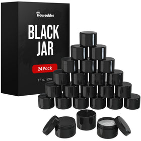 Houseables 2oz black cosmetic jar with lid on, ideal for on-the-go skincare samples.