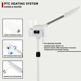 Hovinke facial steamer on wheels features height adjustment for versatile use.