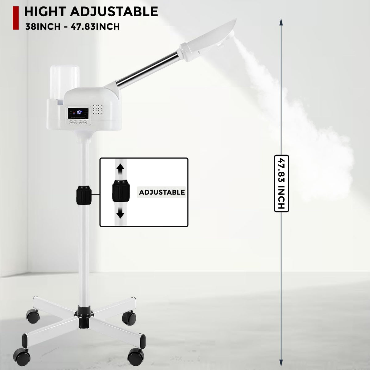 Hovinke facial steamer delivers quick hot mist using PTC heating for fast spa sessions.