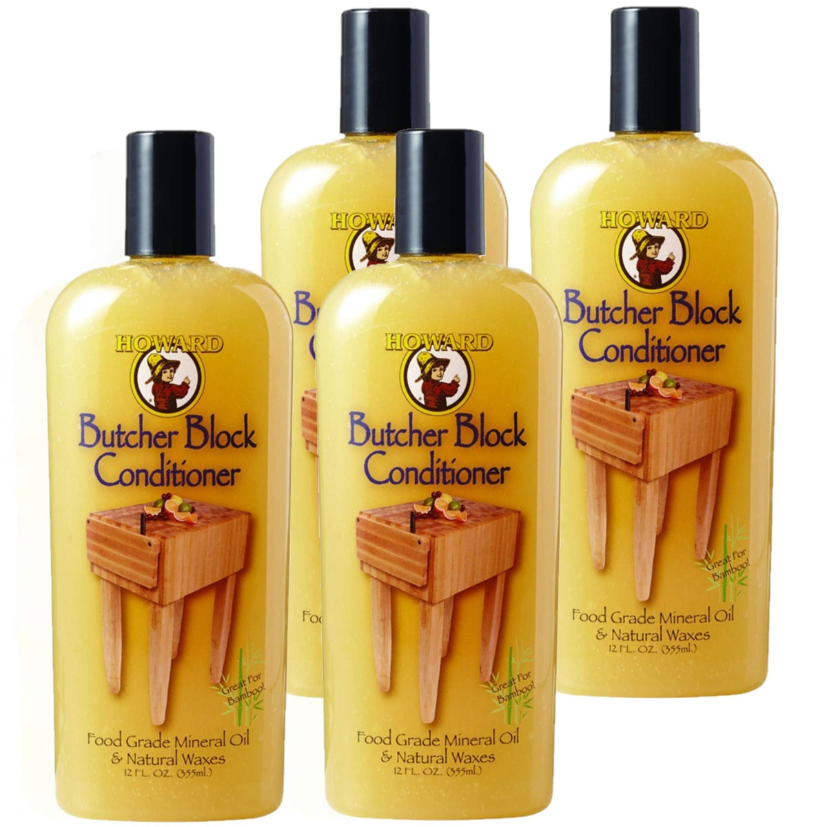 Howard BBC012 12oz bottle for butcher block conditioning keeps wood nourished.