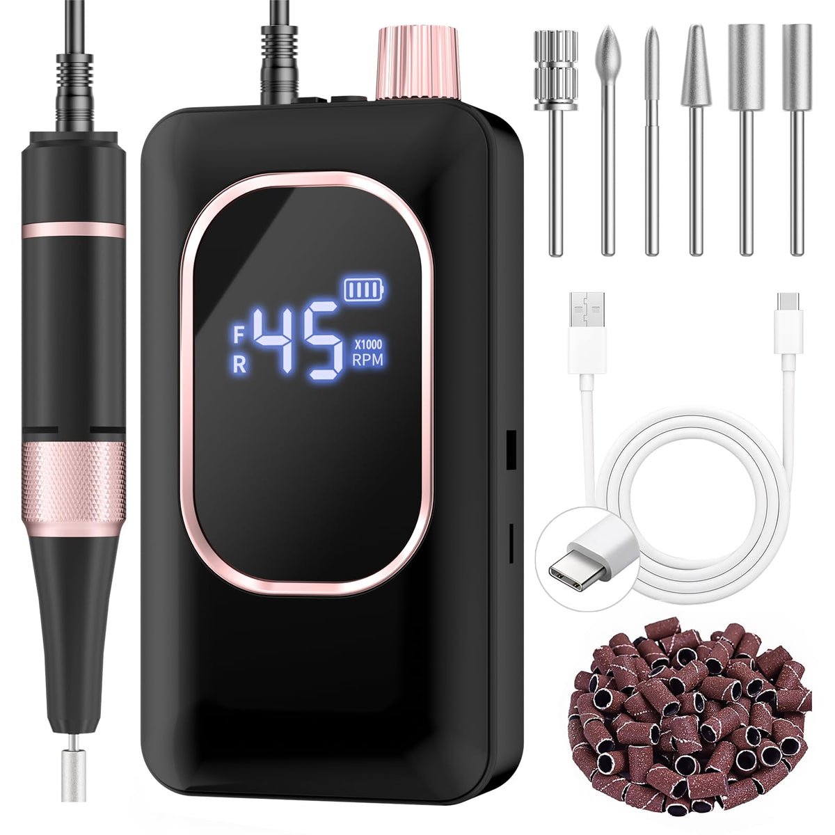 Hoxida professional nail drill 45000rpm front view highlights high-speed performance for nail shaping