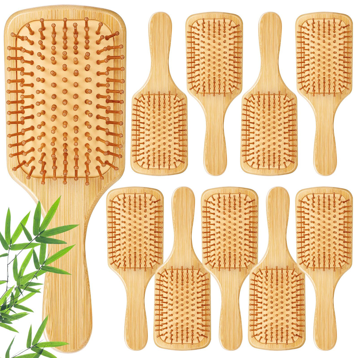 Hpmjz bamboo hair brush paddle with wood finish for smooth detangling