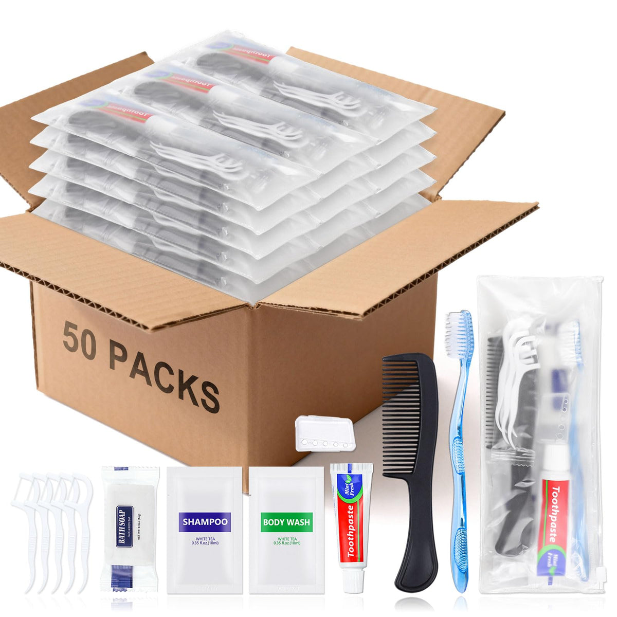 HQSLsund 50-set hygiene kit packaging ready for distribution.