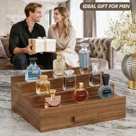 Hrbjunuo solid walnut stand doubles as skincare and accessory display.