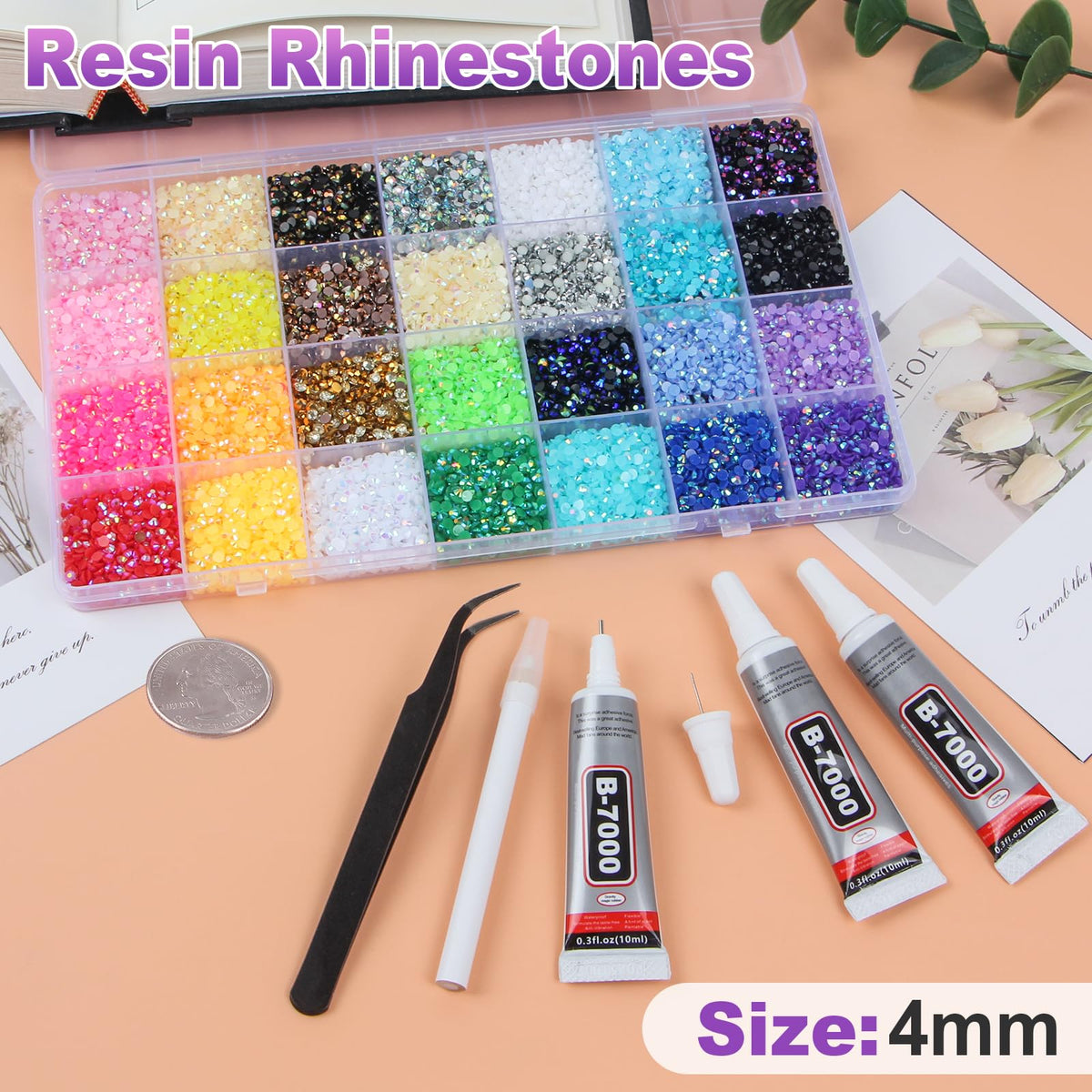 HRLbrc 15,000 pieces of 4mm rhinestones add vibrant color to DIY projects.