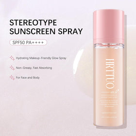 HRTTUO SPF50 defense mist on the face offers makeup-ready sun protection.
