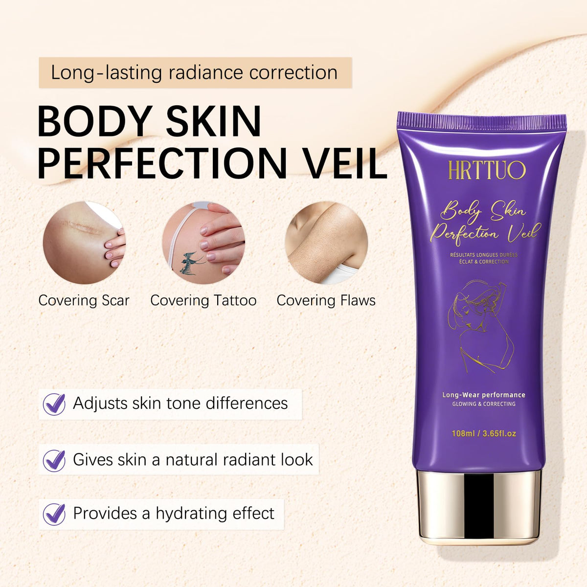 HRTTUO Body Makeup – tattoo and blemish coverage with durable, transfer-resistant results.