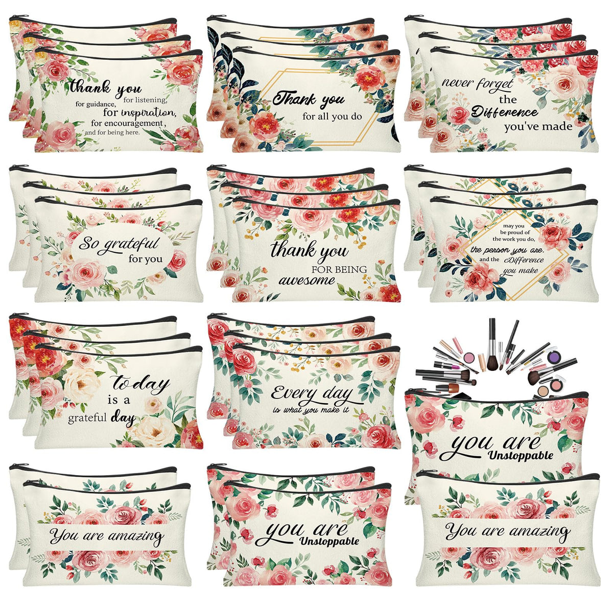 HSDSH inspirational quotes makeup bag front view, durable canvas for daily travel.