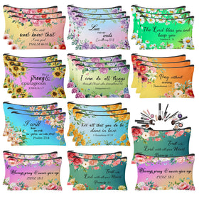 HSDSH Christian makeup bag with Bible verse and flower pattern for daily inspiration.