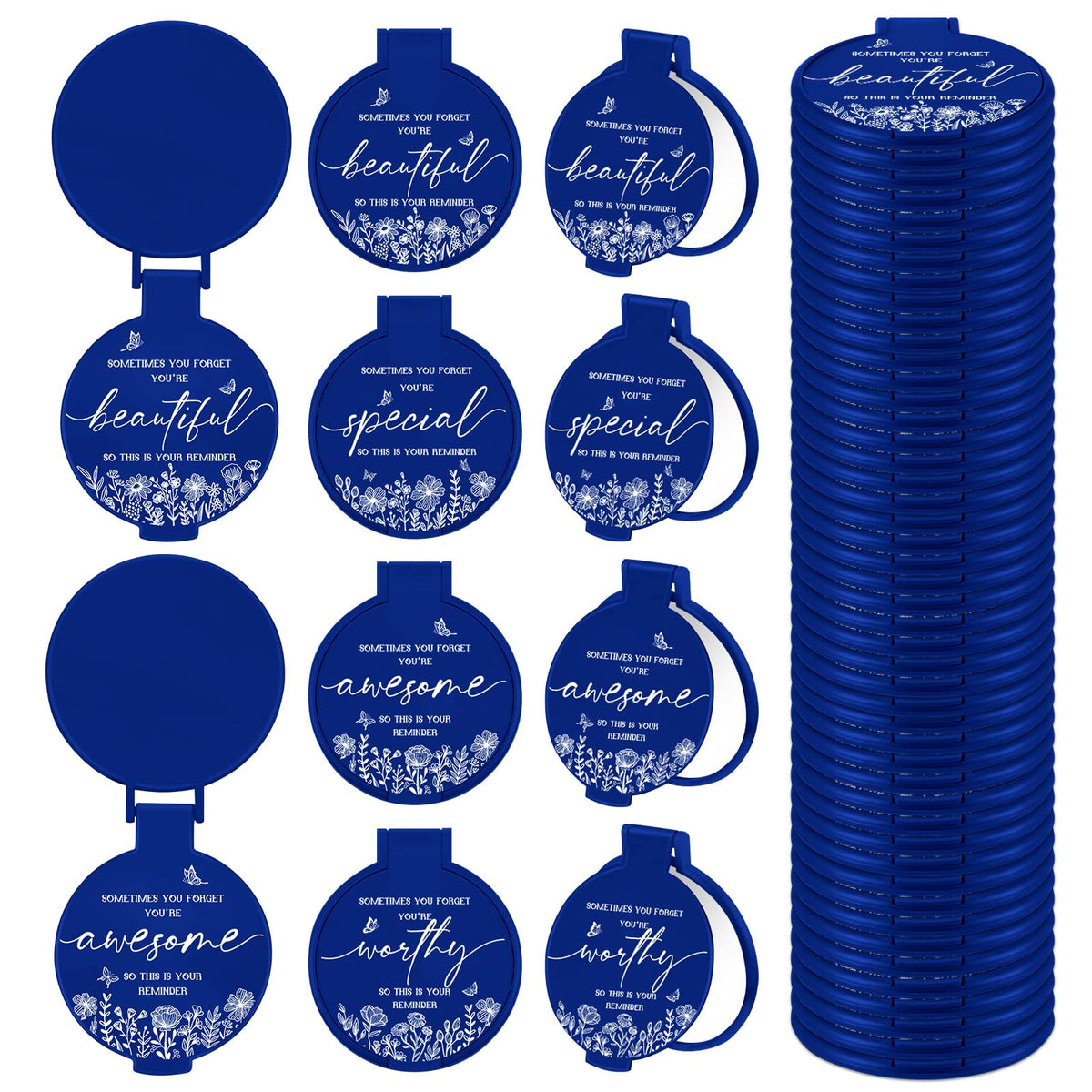HSDSH inspirational compact mirror with blue pattern, ideal for daily touch-ups on the go