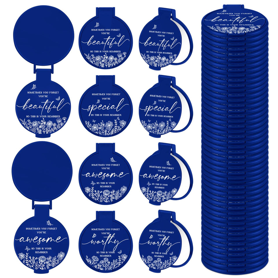 HSDSH inspirational compact mirror with blue pattern, ideal for daily touch-ups on the go