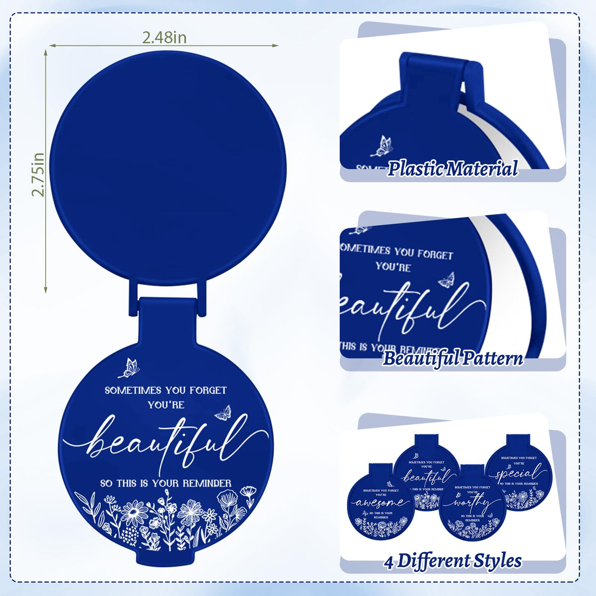 HSDSH compact mirror blue pattern, lightweight for easy purse carrying and quick checks