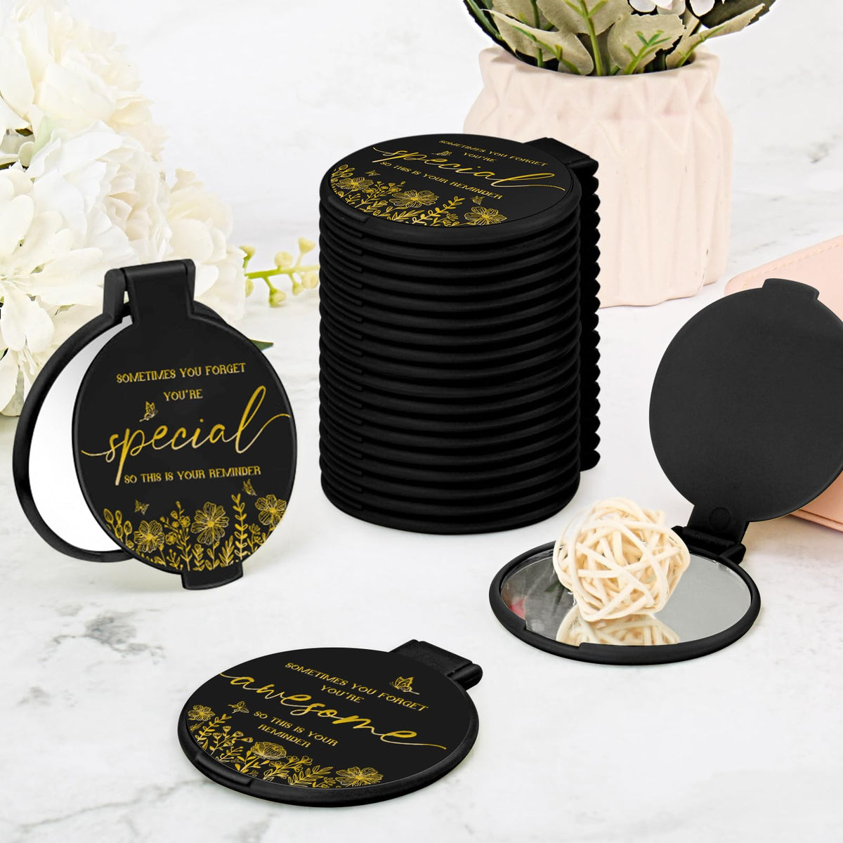 HSDSH two-way folding compact mirror for versatile on-the-go use.