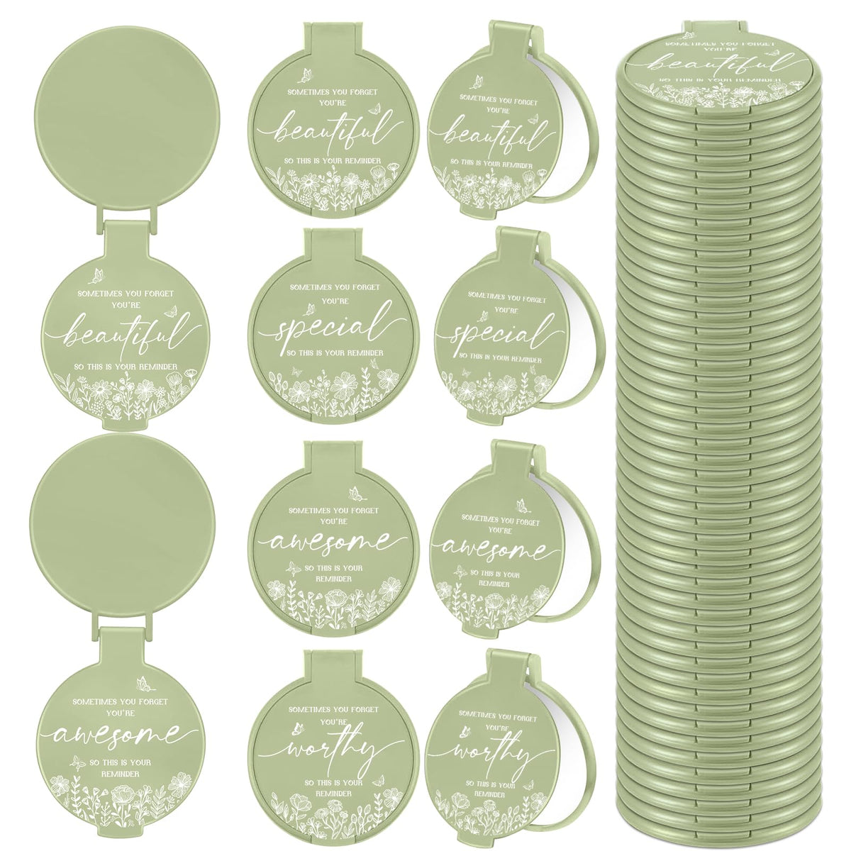 HSDSH inspirational compact mirror with green front pattern for daily motivation