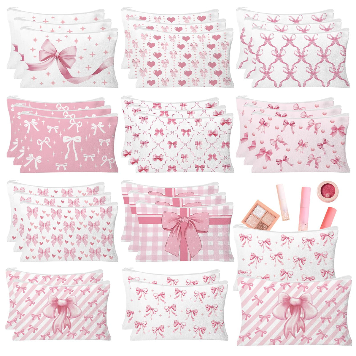 HSDSH pink bow makeup bag pattern 1 for travel organization.