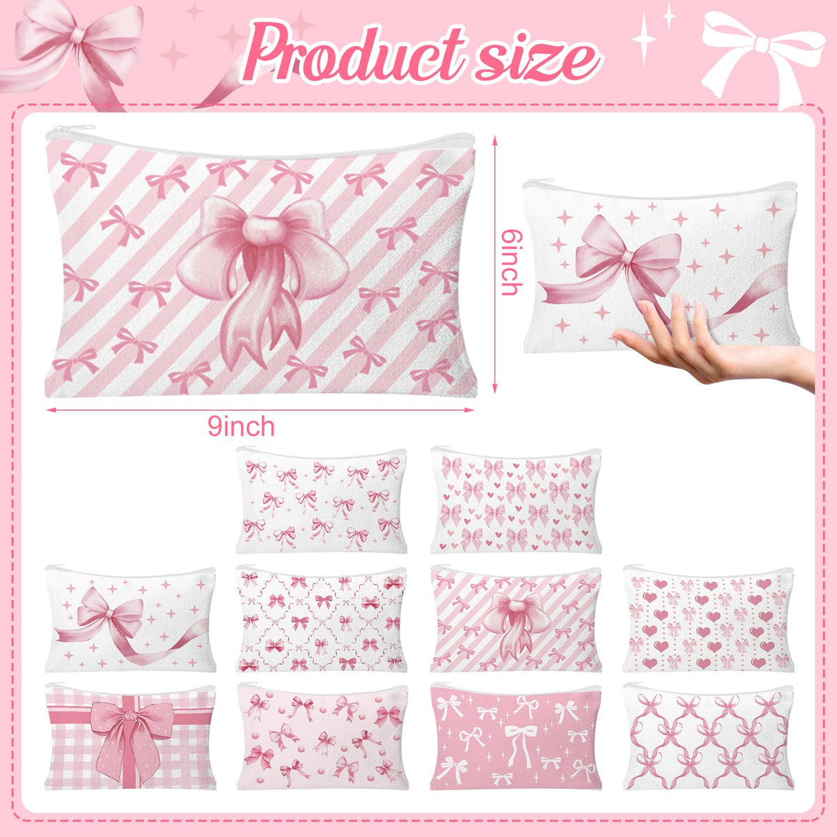 HSDSH pink bow makeup bag pattern 2 ideal for cosmetics on the go.