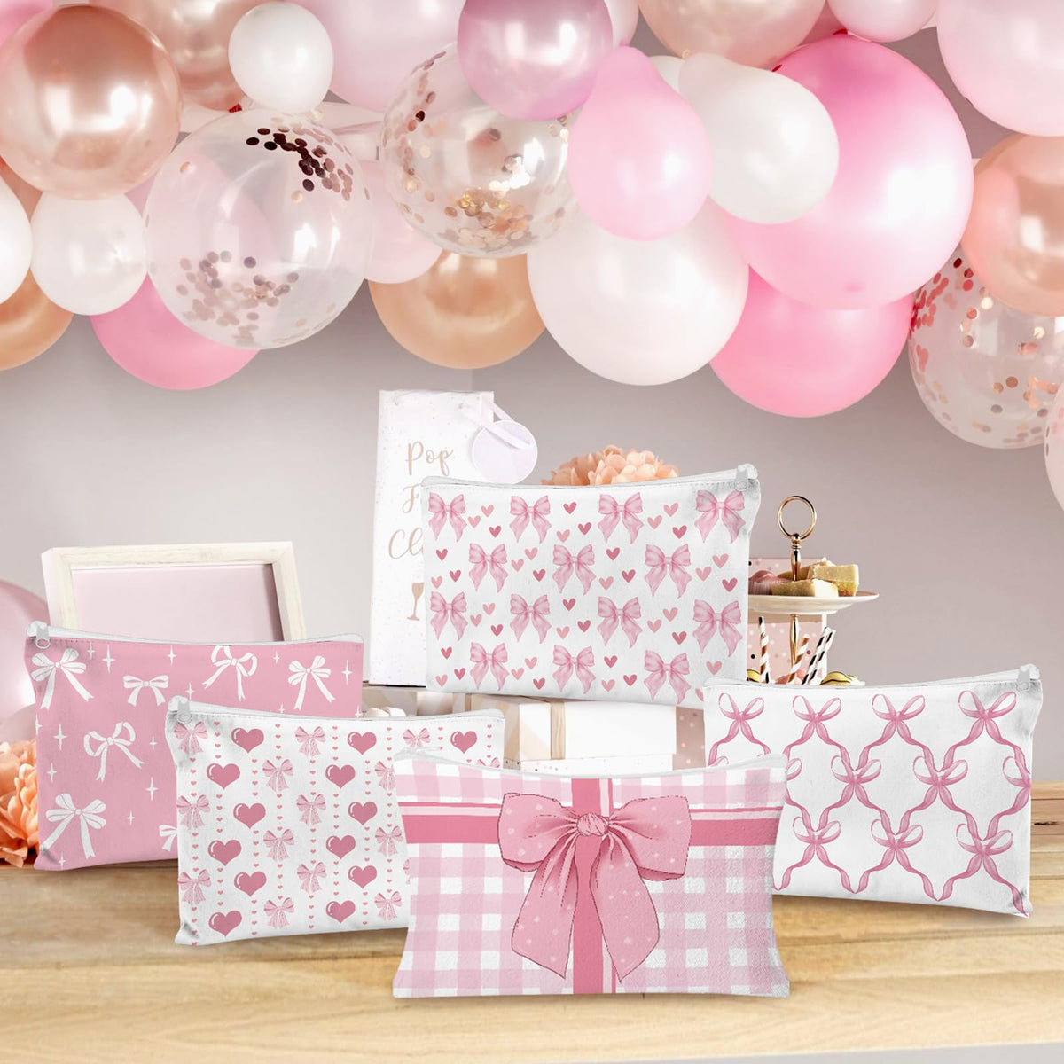 HSDSH pink bow makeup bag pattern 4 washable and durable.