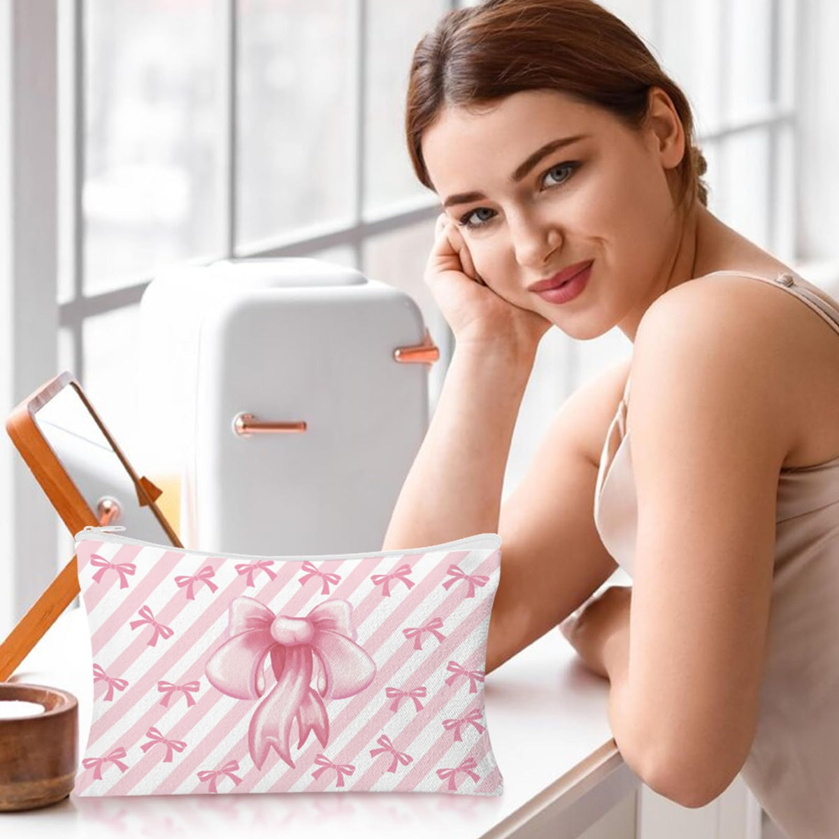 HSDSH pink bow makeup bag pattern 6 fits daily essentials.