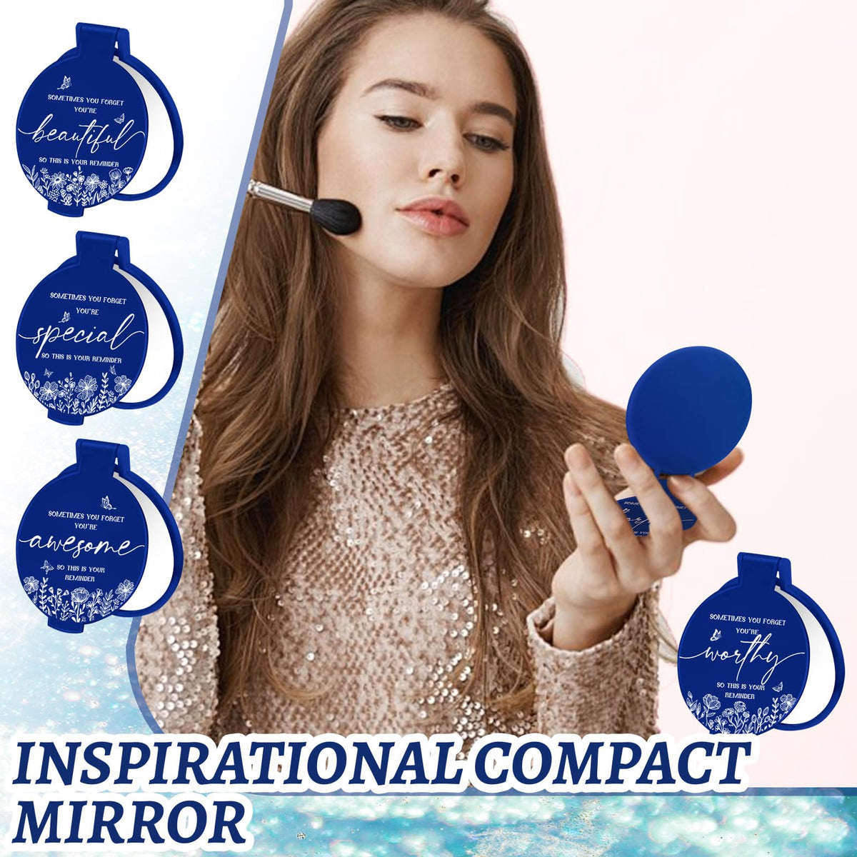 HSDSH pocket mirror 2-way folding blue cover, convenient for makeup checks