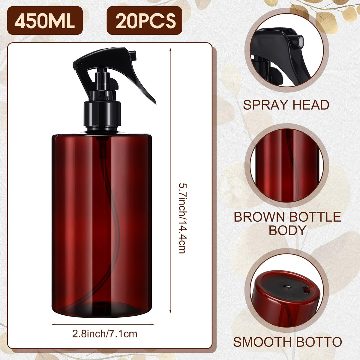 Hsei amber spray bottle 16oz cap close-up showing leakproof sprayer