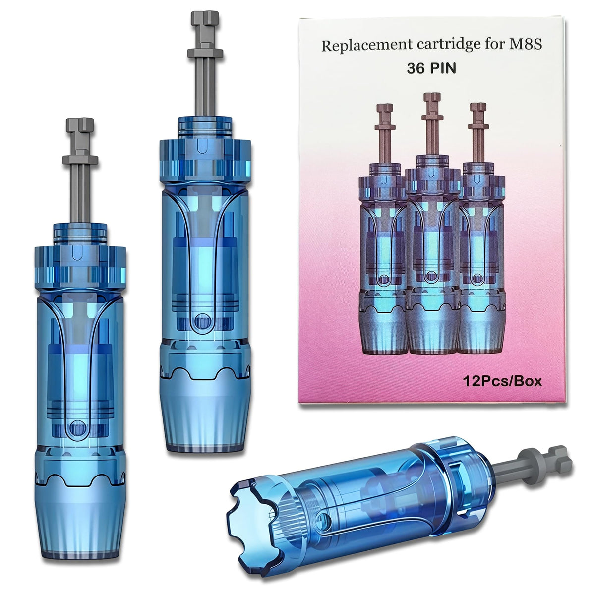 HSENBK 36-pin derma roller cartridge for A9, front view, ideal replacement head for compatible pens.