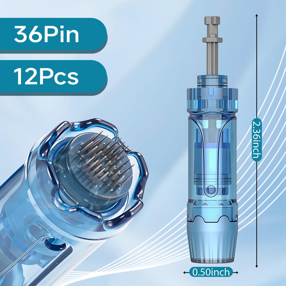 HSENBK derma roller cartridge for A8S, side view, supports easy replacement and surface-level use.