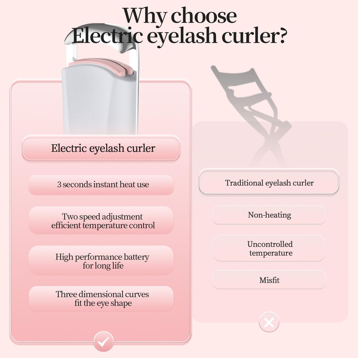 Hsenowi heated eyelash curler quick heat in three seconds.