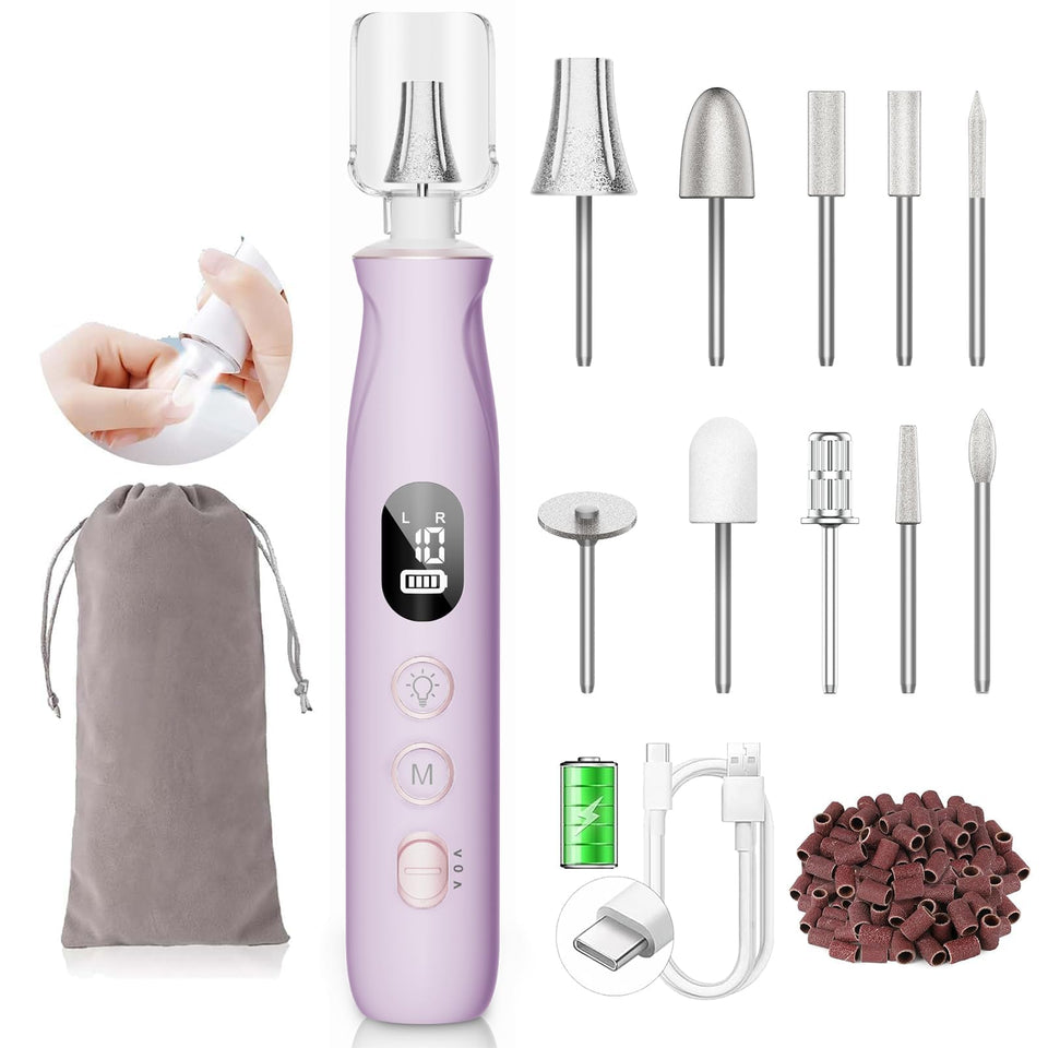 HSKAI nail file drill close up with LED display for precise nail care.