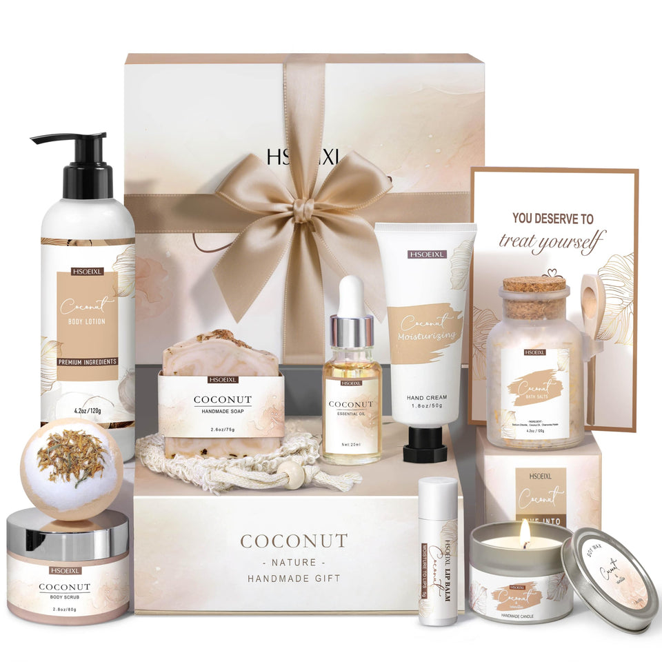 HSOEIXL coconut spa gift box 12pcs for at-home pampering and relaxation.