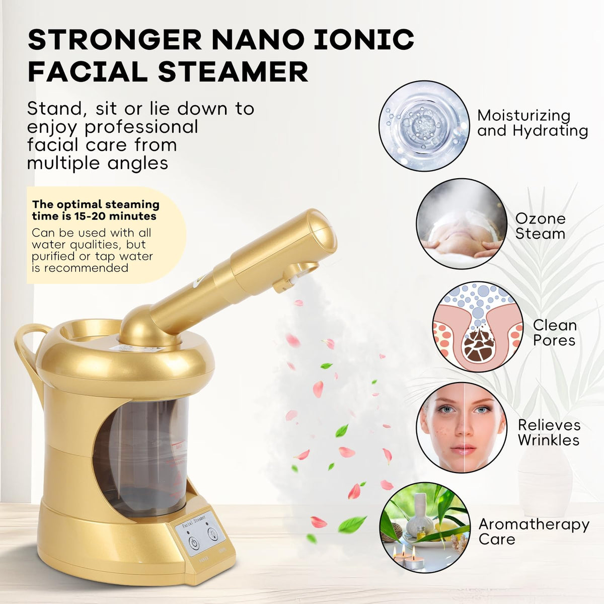 HSONBIUTY facial steamer 360° nozzle for precise mist direction.