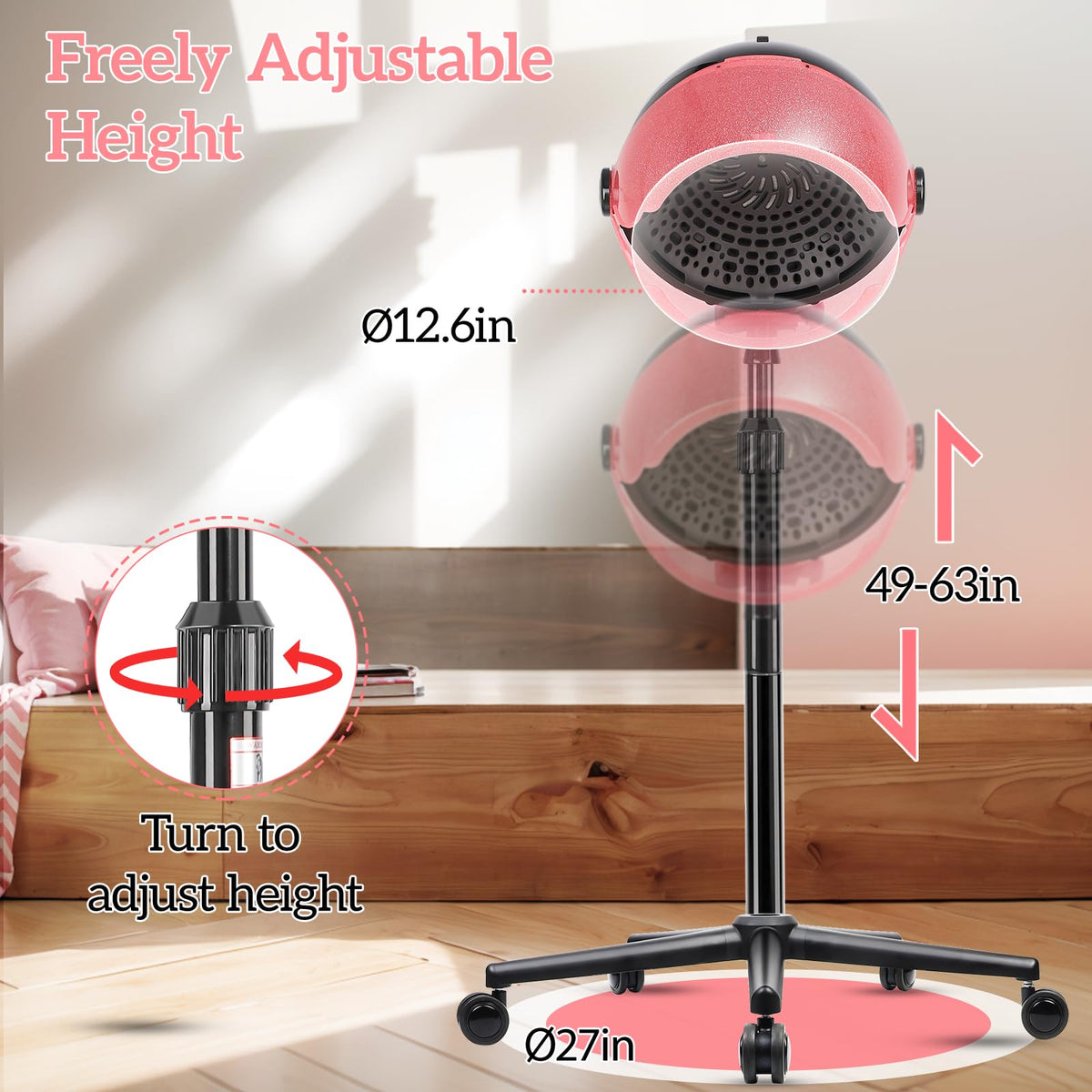 HSONBIUTY hooded dryer with cool, low, and high temp settings for versatile styling.