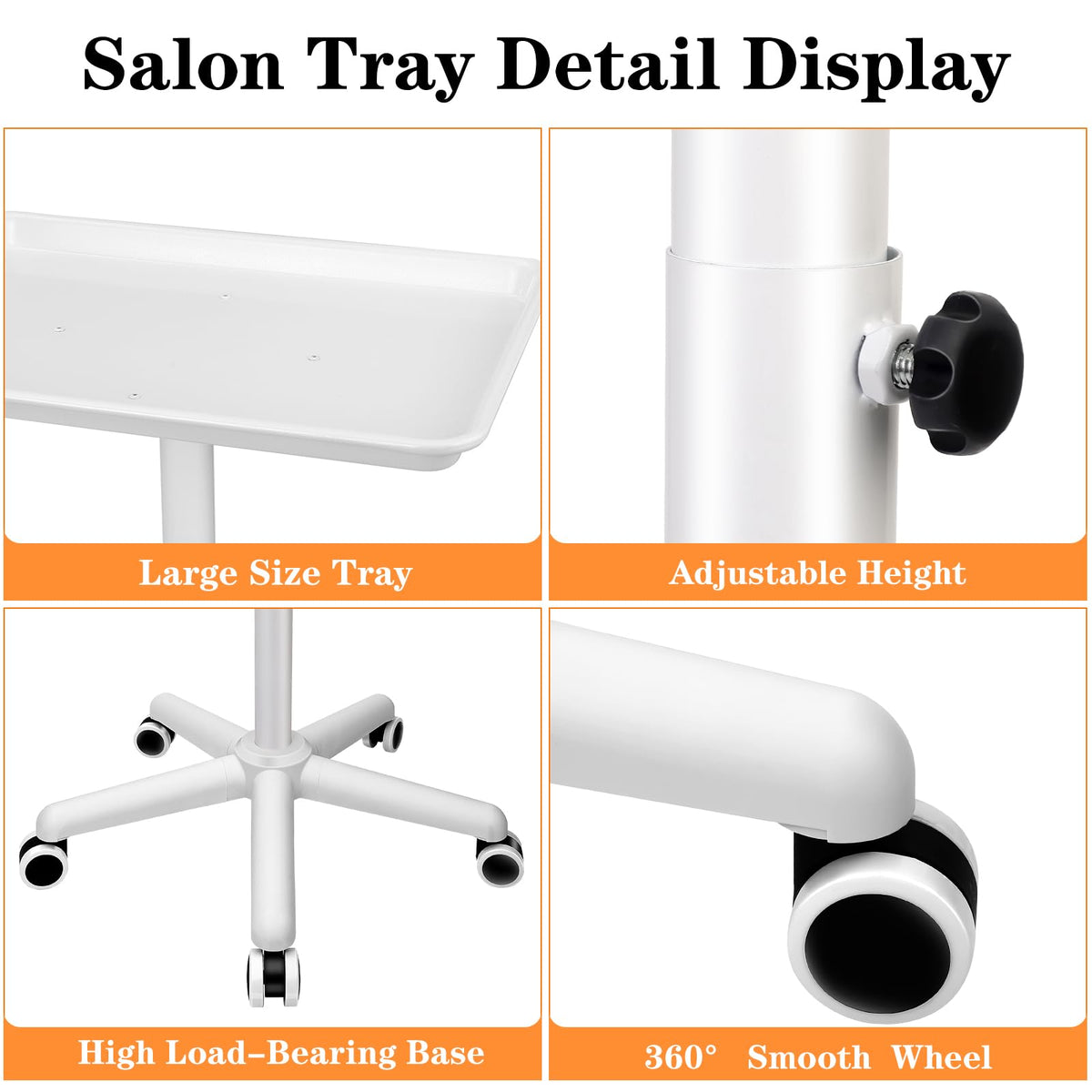 HSONBIUTY salon tray on wheels with 360-degree swivel for smooth movement.