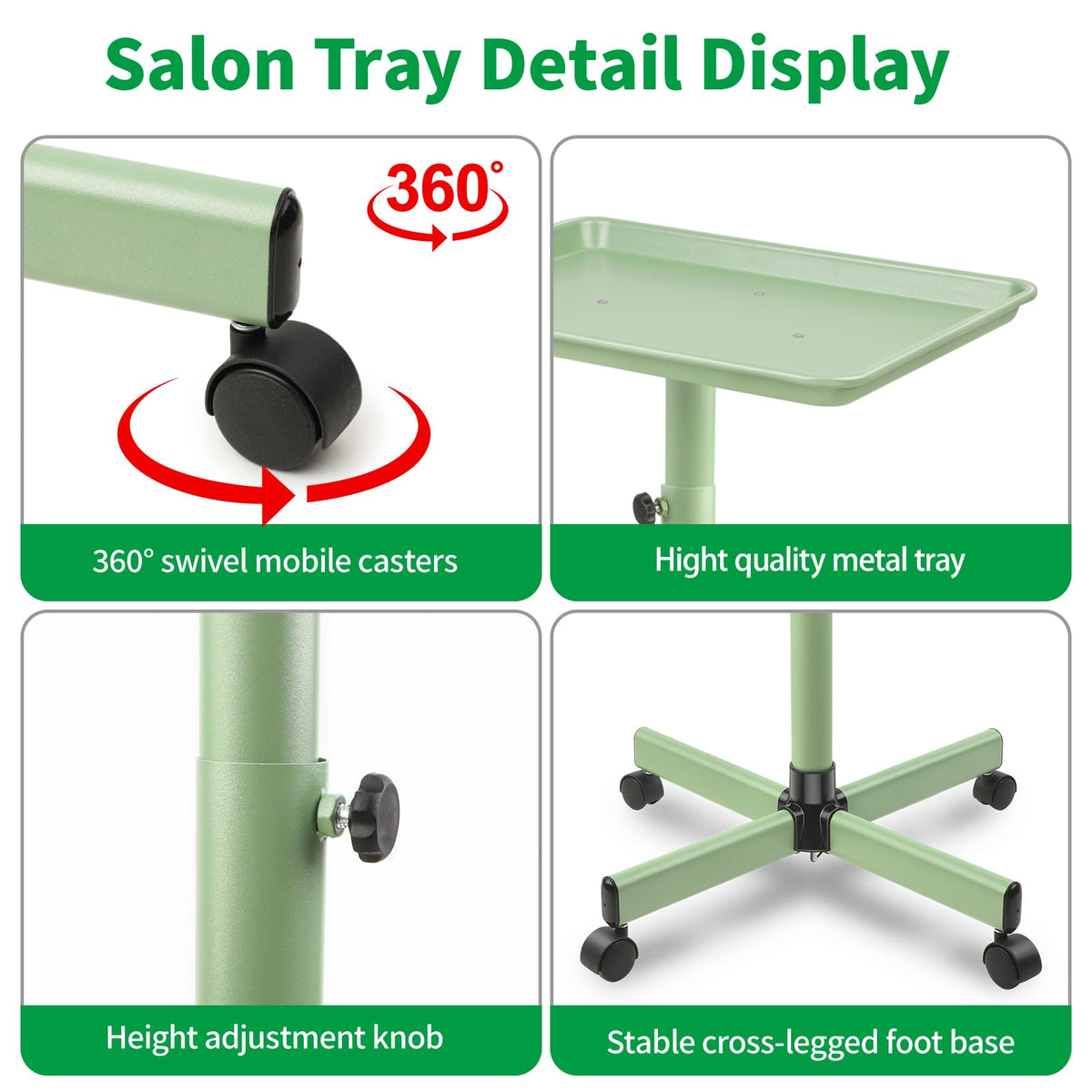HSONBIUTY salon tray with 360 degree casters for smooth, quiet moves