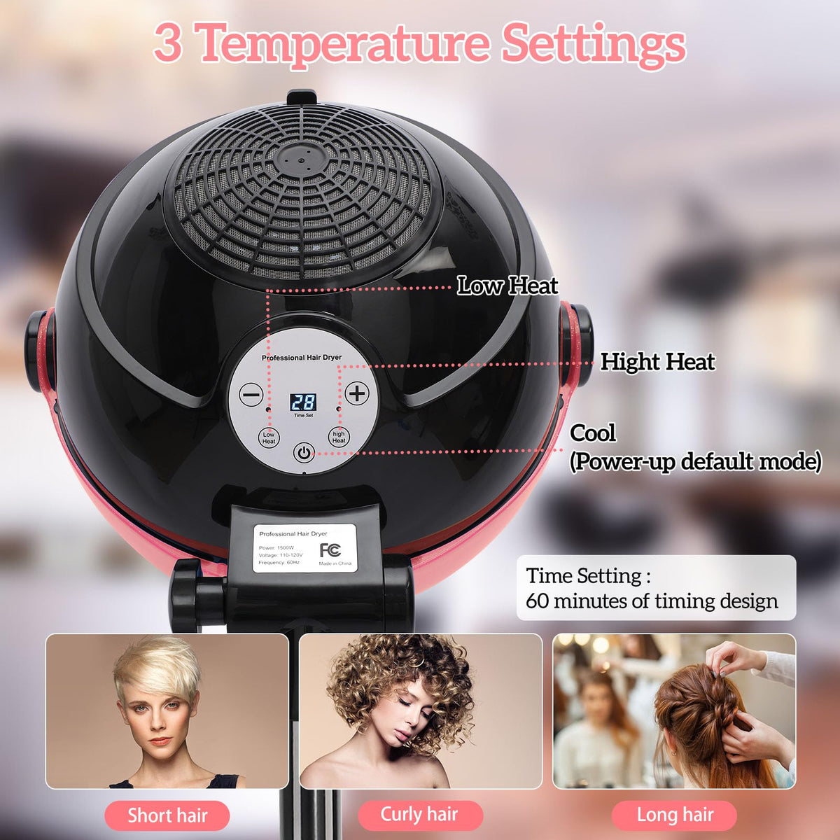HSONBIUTY sit-under dryer height adjustable for comfortable seating.