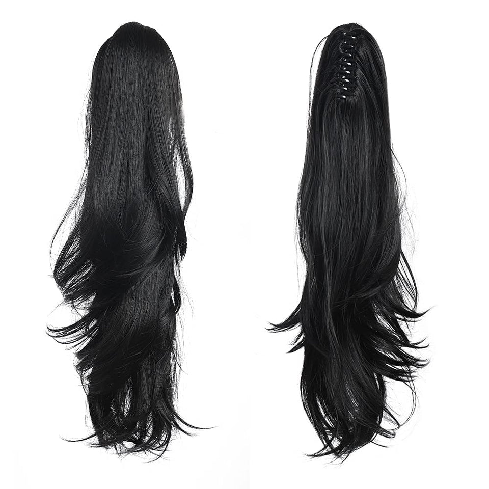 HSPJHTM ponytail extension in black with clip-on attachment for instant style.