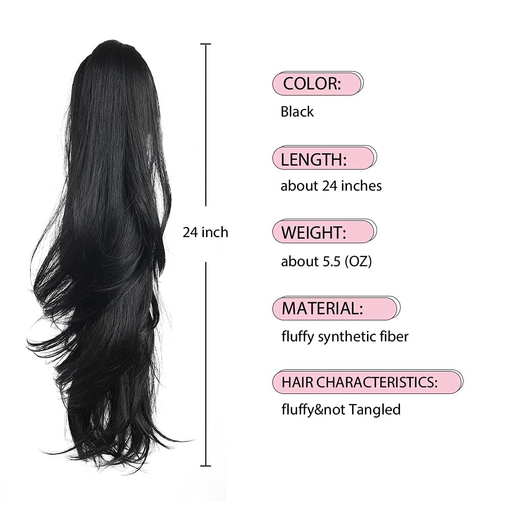 Heat-resistant synthetic fibers of the HSPJHTM ponytail extension in detail.