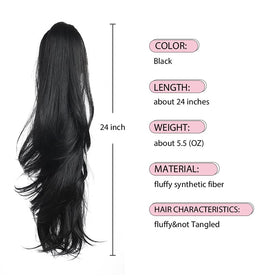 Heat-resistant synthetic fibers of the HSPJHTM ponytail extension in detail.