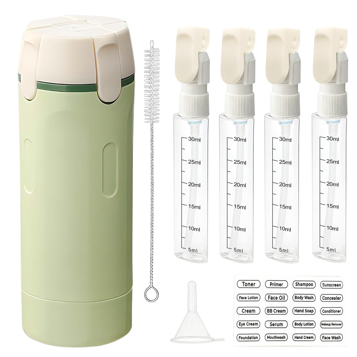 HSXCCL 4-in-1 travel dispenser set seen together for compact travel
