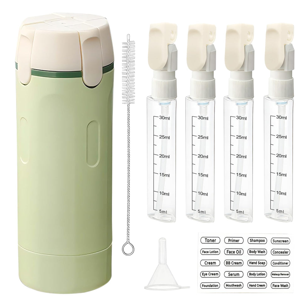 HSXCCL 4-in-1 travel dispenser set seen together for compact travel