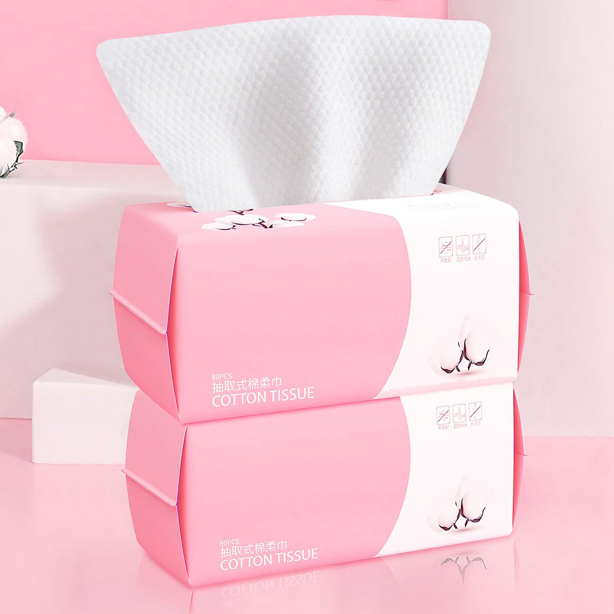 Hsxfl disposable face towel pack showing 100-count cotton wipes for cleansing and makeup removal