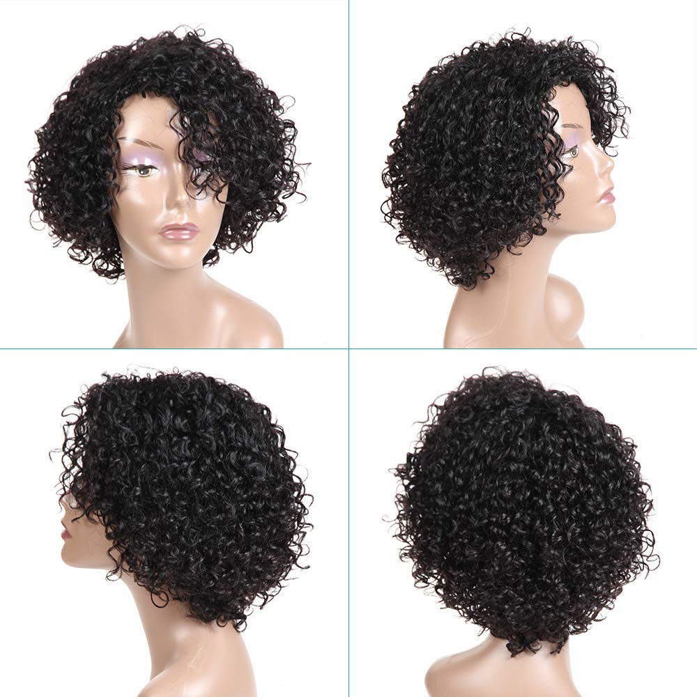 HUA Brazilian Kinky Curly 10inch wig curls detail reveals defined ringlets for lively movement